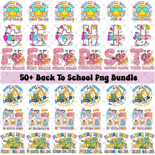50+ Preppy Back To School Bundle Png, First Day Of School, Ready To Crush, Coquette Teacher Png Shirt, Girl Boy Shirt Sublimation Designs