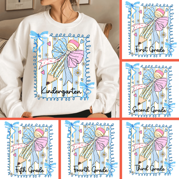 Coquette Back To School Bundle PNG, First Day of School Png, Cute Blue Pencil Bow Sublimation, School Grade Shirt Design, Digital Donwload