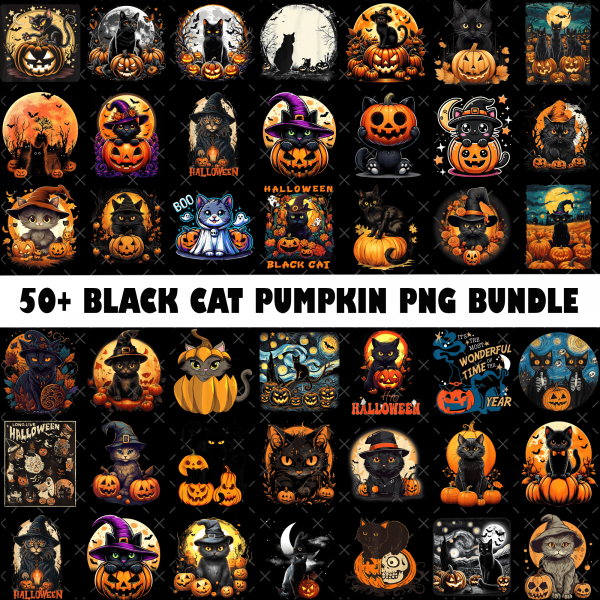 50+ Black Cat Pumpkin PNG Bundle, Ghots Cat Png, Black Cat Png, Retro Halloween Png, Gothic Png, Fall Png, Autumn Png, Halloween Cat Shirt