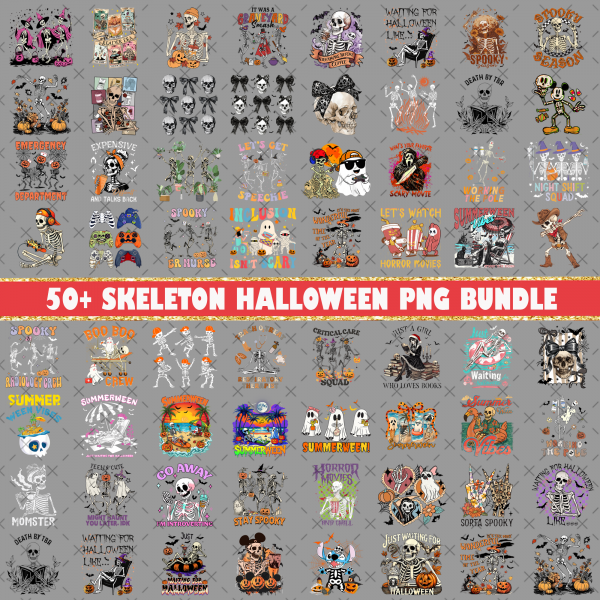 50+ Halloween PNG Bundle, Sleepy Hollow Png, Skeleton Png, Ghost Pumpkin, Spooky Season, Neon Ghost, Skeleton Witch Sublimation, Horror Png