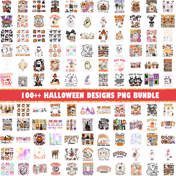 100++ Retro Halloween Png Bundle, Halloween Coquette Png, Spooky Season Png, Witch Ghost Png, Skeleton Png, Fall Png, Sublimation Designs