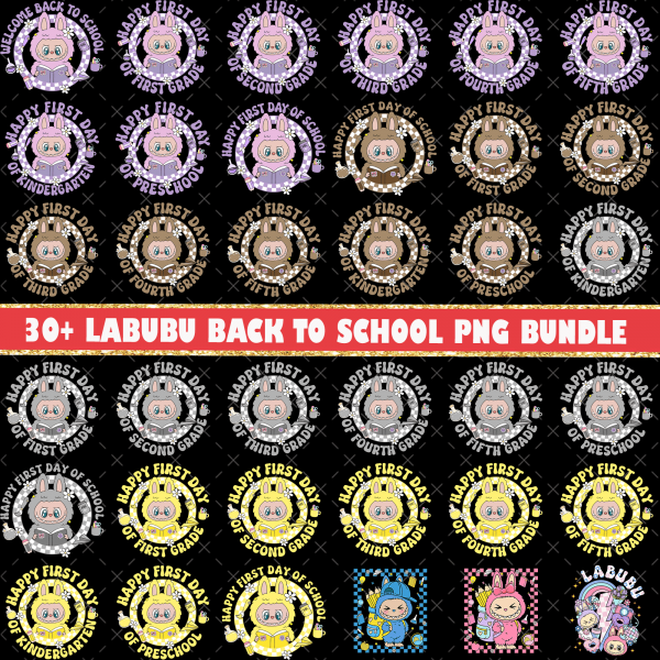30+ Labubu Back to School Bundle PNG, Teacher First Day of School Shirt Design, Girly Teacher Book Coffee, Pre-K to 5th Grade Sublimation