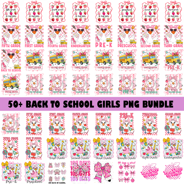 50+ Back To School PNG Bundle For Girls, Kindergarten Is My Jam Png, School Goose Girl PNG, School Girl, Pre-K Kindergarten 1st to 5th Grade