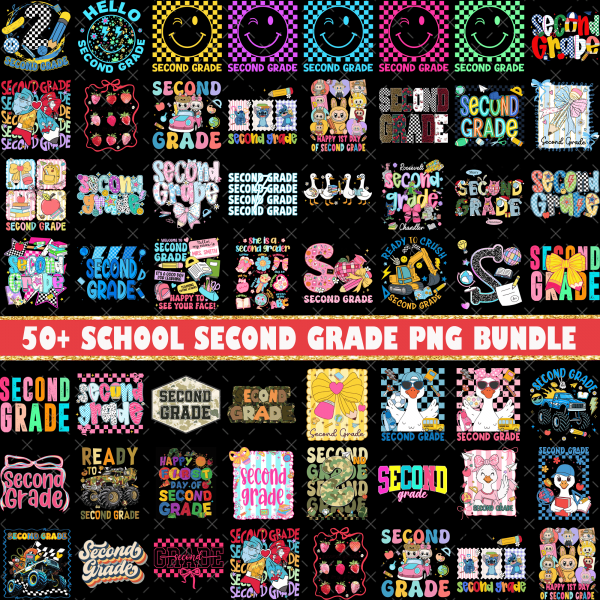 50+ Second Grade Png Bundle, 2nd Grade png, Back to school png, Teacher png, Gift for teacher, First day of School png, Sublimation Design