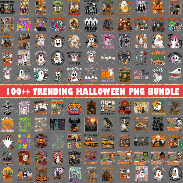 100++ Retro Halloween PNG Bundle, Halloween Coquette Png, Witch Ghost Png, Spooky Season Png, Fall Png, Halloween Bundle, Trendy Halloween