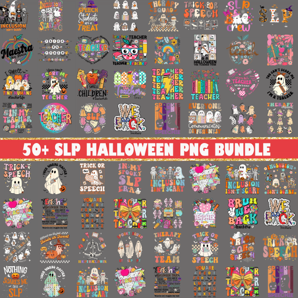 50+ SLP Halloween PNG Bundle, Halloween SLP Teacher Png, Inclusion Awareness Png, Halloween Speech Therapy, Teacher Gift, Halloween Teacher