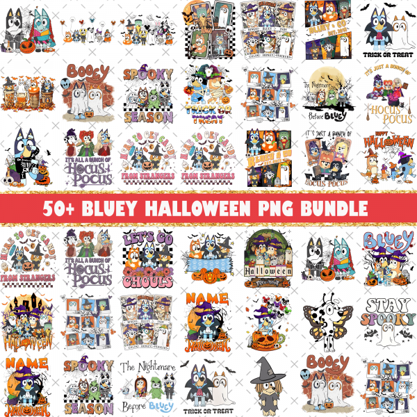 50+ BlueY Halloween Png Bundle, Bluey & Co Halloween Png, Halloween Costume Png, Vampire Png, Horror Halloween Png, Witches Png Bundle