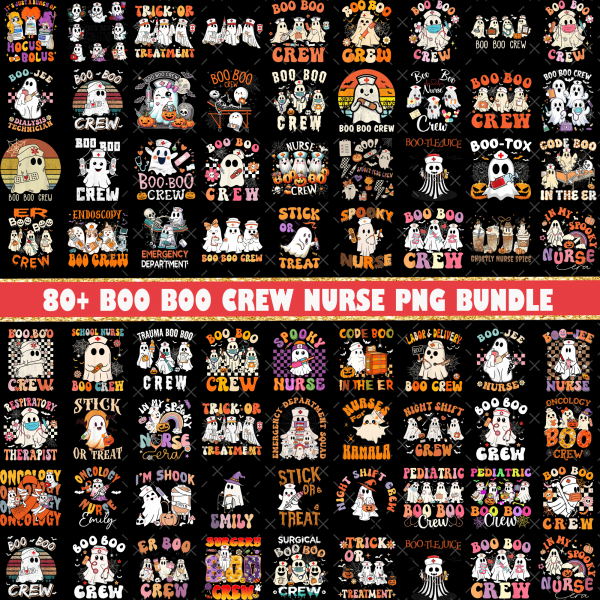 80+ Boo Boo Crew PNG Bundle, Halloween Nurse Png, Rn CNA EMT Sublimation Clipart, Funny Medical Spooky Shirt Design, Instant Download