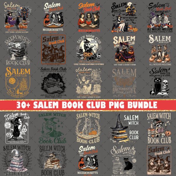 30+ Salem Book Club Halloween Bundle Png, Witchy Book Club PNG, Spooky Girl Reading, Book Lover Halloween Design, Witches Salem,Gift for Her