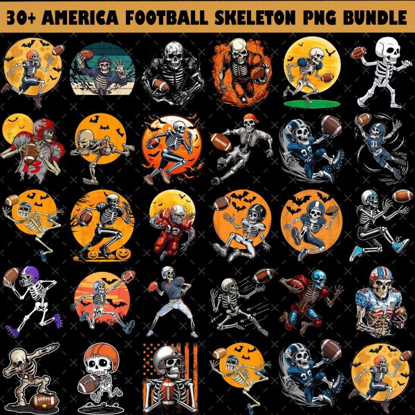 30+ American Football Skeleton PNG Bundle, Skeleton Football Png, Football Game Day Png, Football Player Skeleton Clipart,Sublimation Design